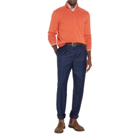 Brunello Cucinelli Cashmere 1/2 Zip Sweater Mens 54 XL Orange Pullover Knit - Picture 1 of 10